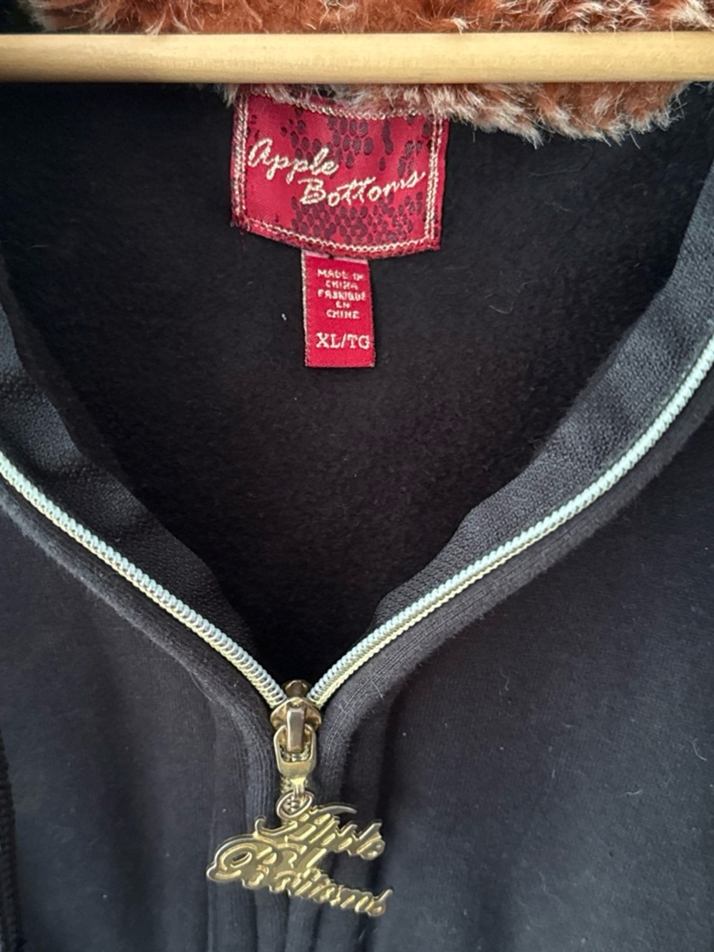 Y2K Graphic Full Zip Apple Bottoms Faux Fur Lined Hoodie - Picture 7 of 7